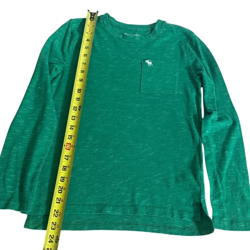 Abercrombie Kids Green Slub Knit Long Sleeve Pocket Tee Shirt Boys Size 9/10